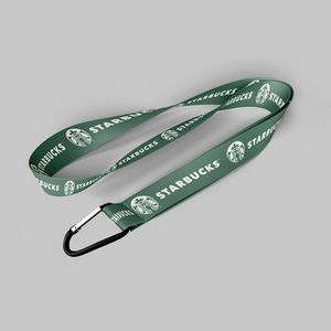 1" Dark Green custom lanyard printed with company logo with Carabiner Keychain attachment 1"