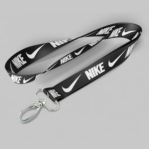 1" Black custom lanyard printed with company logo with Oval Hook attachment 1"