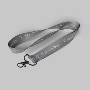 1" Charcoal custom lanyard printed with company logo with Metal Black Hook attachment 1"