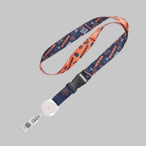 3/4" Full Color custom lanyard printed with company logo with White Badge Reel attachment 0.75"