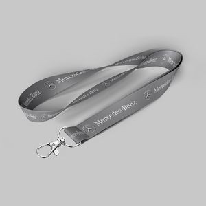 1" Charcoal custom lanyard printed with company logo with Lobster Hook attachment 1"
