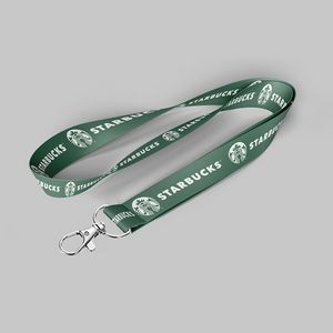 1" Dark Green custom lanyard printed with company logo with Lobster Hook attachment 1"