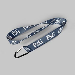 1" Navy Blue custom lanyard printed with company logo with Carabiner Keychain attachment 1"