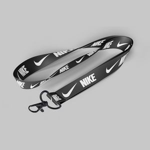 1" Black custom lanyard printed with company logo with Metal Black Hook attachment 1"