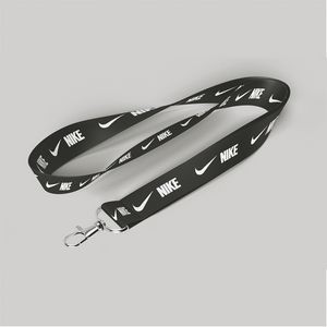 1" Black custom lanyard printed with company logo with Carabiner Hook attachment 1"