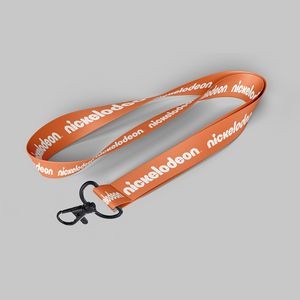 1" Orange custom lanyard printed with company logo with Metal Black Hook attachment 1"