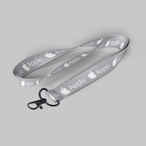 1" Gray custom lanyard printed with company logo with Metal Black Hook attachment 1"