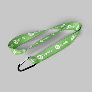 1" Forest Green custom lanyard printed with company logo with Carabiner Keychain attachment 1"