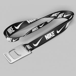 1" Black custom lanyard printed with company logo with Bottle Opener attachment 1"