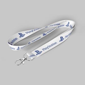 1" White custom lanyard printed with company logo with Lobster Hook attachment 1"