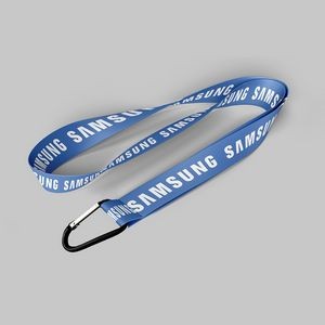 1" Royal Blue custom lanyard printed with company logo with Carabiner Keychain attachment 1"