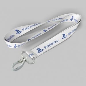 1" White custom lanyard printed with company logo with Oval Hook attachment 1"