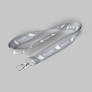 1" Gray custom lanyard printed with company logo with Lobster Hook attachment 1"