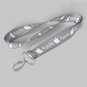 1" Gray custom lanyard printed with company logo with Oval Hook attachment 1"