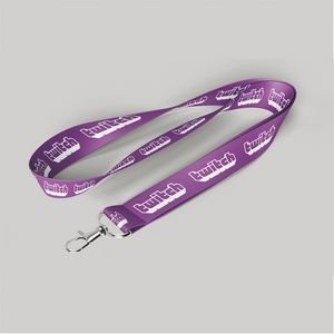 1" Purple custom lanyard printed with company logo with Carabiner Hook attachment 1"