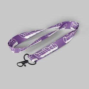 1" Purple custom lanyard printed with company logo with Metal Black Hook attachment 1"