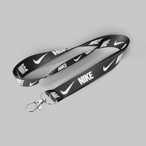 1" Black custom lanyard printed with company logo with Lobster Hook attachment 1"