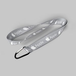 1" Gray custom lanyard printed with company logo with Carabiner Keychain attachment 1"