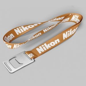 1" Dark Yellow custom lanyard printed with company logo with Bottle Opener attachment 1"