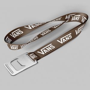 1" Brown custom lanyard printed with company logo with Bottle Opener attachment 1"
