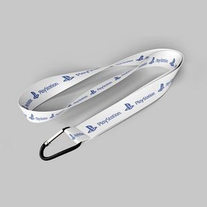 1" White custom lanyard printed with company logo with Carabiner Keychain attachment 1"