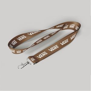 1" Brown custom lanyard printed with company logo with Carabiner Hook attachment 1"