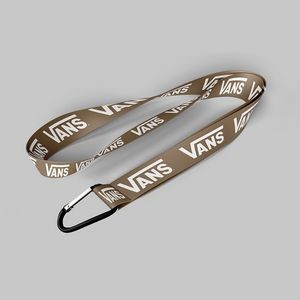 1" Brown custom lanyard printed with company logo with Carabiner Keychain attachment 1"