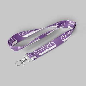 1" Purple custom lanyard printed with company logo with Lobster Hook attachment 1"