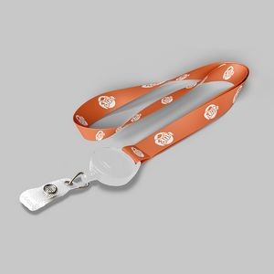 3/4" Light Orange custom lanyard printed with company logo with White Badge Reel attachment 0.75"