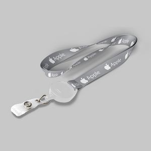 1" Gray custom lanyard printed with company logo with White Badge Reel attachment 1"