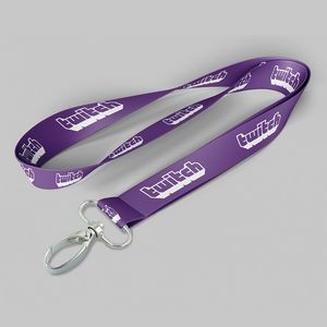 1" Purple custom lanyard printed with company logo with Oval Hook attachment 1"
