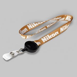 1" Dark Yellow custom lanyard printed with company logo with Black Badge Reel attachment 1"
