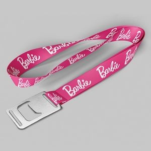 3/4" Pink custom lanyard printed with company logo with bottle opener attachment 0.75"