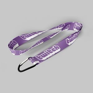 1" Purple custom lanyard printed with company logo with Carabiner Keychain attachment 1"