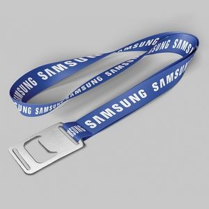 1" Royal Blue custom lanyard printed with company logo with Bottle Opener attachment 1"