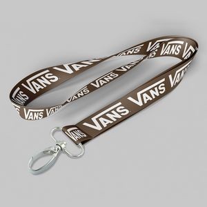1" Brown custom lanyard printed with company logo with Oval Hook attachment 1"
