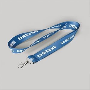 1" Royal Blue custom lanyard printed with company logo with Carabiner Hook attachment 1"