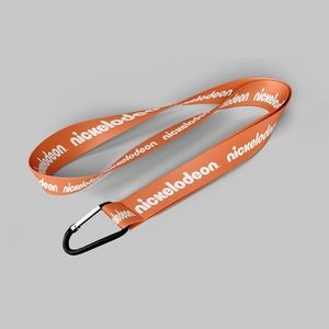 1" Orange custom lanyard printed with company logo with Carabiner Keychain attachment 1"