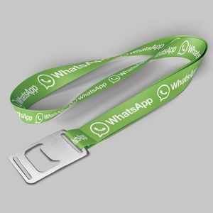 1" Lime Green custom lanyard printed with company logo with Bottle Opener attachment 1"