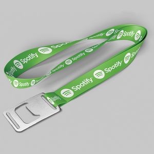 1" Forest Green custom lanyard printed with company logo with Bottle Opener attachment 1"