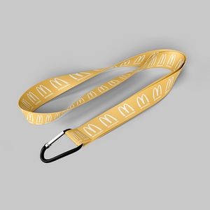 1" Yellow custom lanyard printed with company logo with Carabiner Keychain attachment 1"