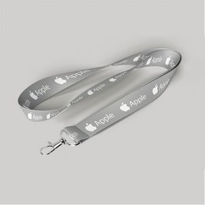 1" Gray custom lanyard printed with company logo with Carabiner Hook attachment 1"