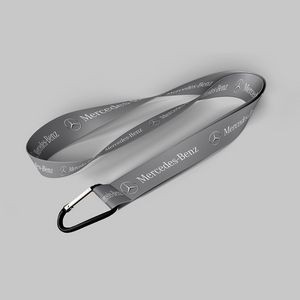 1" Charcoal custom lanyard printed with company logo with Carabiner Keychain attachment 1"