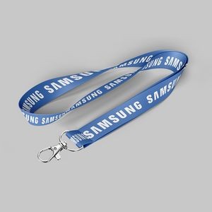1" Royal Blue custom lanyard printed with company logo with Lobster Hook attachment 1"