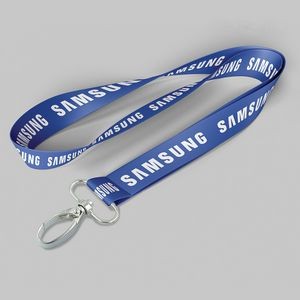 1" Royal Blue custom lanyard printed with company logo with Oval Hook Keychain attachment 1"
