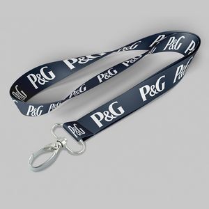 1" Navy Blue custom lanyard printed with company logo with Oval Hook attachment 1"