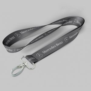 1" Charcoal custom lanyard printed with company logo with Oval Hook attachment 1"