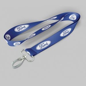 1" Blue custom lanyard printed with company logo with Oval Hook attachment 1"