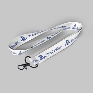 1" White custom lanyard printed with company logo with Metal Black Hook attachment 1"