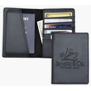 Compact size Passport Holder, Travel Organizer Wallet, Black soft simulated leather.